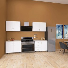 Bucatarie 160 cm Lungime, Material PAL 18mm, Culoare ALB, Blat termorezistent 2.8 cm Grosime
