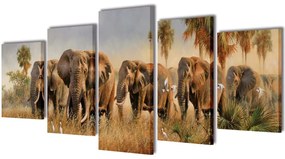 vidaXL Set de tablouri din pânză cu imprimeu cu elefanți 200 x 100 cm
