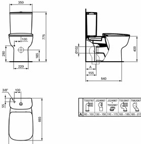 Vas wc ideal Standard Esedra Aquablade cu evacuare laterala, alb - T386101