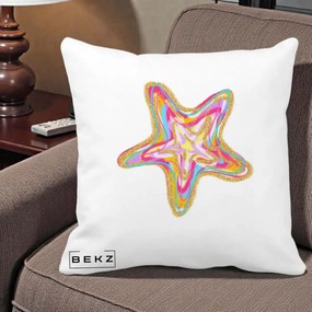 Perna Decorativa Stea de Mare Colorata Psiheledic, 40x40 cm, Alba Mata, Husa Detasabila, Perna Inclusa, BEKZ®
