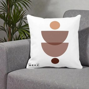 Perna Decorativa Geometric Boho Semicercuri Brun, 40x40 cm, Alba Mata, Husa Detasabila, Perna Inclusa, BEKZ®