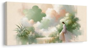 Tablou femeie visătoare în tonuri pastelate