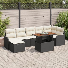 vidaXL Set de Sofa de Grădină cu 8 Piese și Perne Ratan Negru Acacia