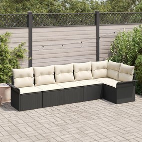 vidaXL Set de canapele pentru grădină cu pernă 6 pcs Negru Rattan poli
