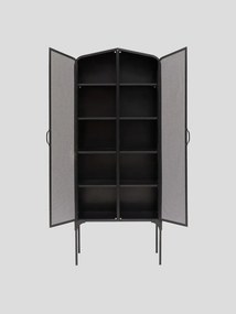 Dulap înalt cu rafturi industrial din metal, negru, cu 2 uși din tablă perforată, 10 rafturi și picioare înalte, 186 x 75,5 x 41,5 cm, „Melbourne”