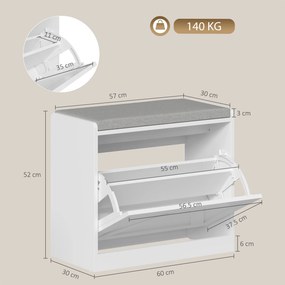HOMCOM Bancă pantofar cu compartiment rabatabil, 60x30x52 cm, alb | Aosom Romania