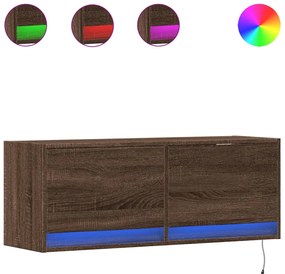 852368 vidaXL Comodă TV de perete cu lumini LED, stejar maro, 100x31x38 cm