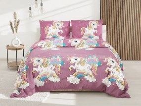 Lenjerie de pat pentru copii din bumbac violet, UNICORN