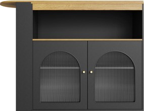 Masă de bar modernă extensibilă, cu spațiu de depozitare, Rotativă, 138-193×39×105 cm, Negru