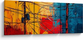 Tablou - Linii electrice abstracte (cu ceas) (90x30 cm)