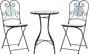 vidaXL Masă de bistro cu mozaic, albastru și alb, fier și ceramică