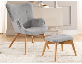 Fotoliu cu taburet gri cu tapițerie din catifea reiată Niko – Ropez