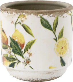 Ghiveci din ceramică, pictat manual, crem, H10/D10 cm, Limone