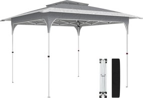 Outsunny Pavilion Pliabil 3.5x3.5 m Pop Up, Montare Ușoară cu Buton Central, Pavilion de Grădină Reglabil pe Înălțime cu Acoperiș Dublu, Geantă de Transport, UV50+, pentru Exterior, Gri Închis | Aosom Romania
