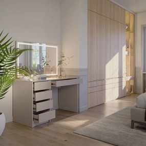 Masuta machiaj cu Oglinda LED si 5 Sertare pentru Cosmetice, Set Masa toaleta 120 cm, masuta cosmetica, vanity - SEC214
