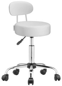 Taburet pe roți cu spătar ROLAND, Ø35cm, alb Casaria