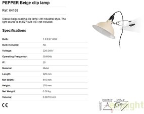 Lampa cu clips design Industrial Style PEPPER bej 64168