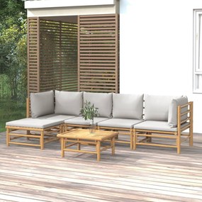 3155084 vidaXL Set mobilier de grădină cu perne gri deschis, 6 piese, bambus