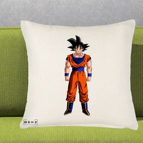 Perna Personalizata Dragon Ball Goku Complet in Gi Portocaliu, 40x40 cm, Crem Reliefat, Husa Detasabila, Perna Inclusa, BEKZ®
