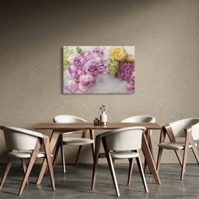Tablou - Flori pe perete culorile pastel (90x60 cm)
