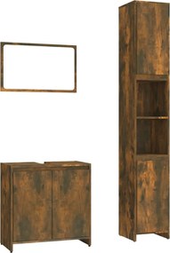 vidaXL Set mobilier de baie, 3 piese, stejar fumuriu, lemn prelucrat