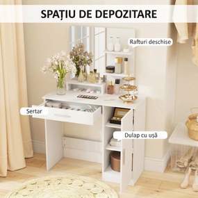 HOMCOM Masuță cu Oglindă de Machiaj din PAL Alb 90x38x138 cm | Aosom Romania