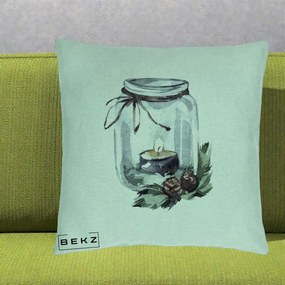 Perna Decorativa Felinar cu Lumanare si Conuri, 40x40 cm, Verde Menta, Husa Detasabila, Perna Inclusa, BEKZ®