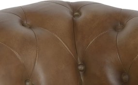 Fotoliu Chesterfield din piele naturală maro cu aspect antichizat, capitonat cu nasturi, stil clasic vintage, 90 x 80 x 77 cm, „Wellington”