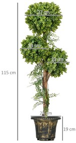 HOMCOM Plante Artificiale Arbore Artificial 3 Bile de Buxus cu Ghiveci de Ciment, Interior și Exterior, Înălțime 115 cm | Aosom Romania