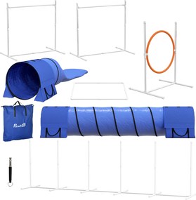 PawHut Echipament de Agilitate pentru Caini cu 7 Piese, Inel de Sărituri, Obstacol, Tuneluri, 67x63x93 cm, Albastru | Aosom Romania
