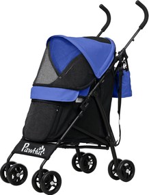 PawHut Cărucior pentru animale de companie, lese de siguranță, ferestre din plasă, 76L x 44B x 103H cm, Bleumarin | Aosom Romania