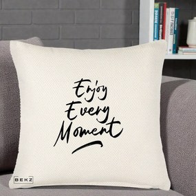 Perna Decorativa Enjoy Every Moment, 40x40 cm, Crem Reliefat, Husa Detasabila, Perna Inclusa, BEKZ®