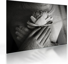 Tablou pe sticlă - Lotus în mâinile lui Buddha (70x50 cm)