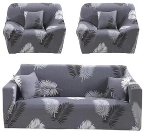 Set huse elastice pentru canapea 3 locuri si 2 fotolii, cu brate, spandex, gri deschis, HES-75