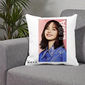 Perna Personalizata K-pop BLACKPINK Lisa cu Semnatura, 40x40 cm, Alba Mata, Husa Detasabila, Perna Inclusa, BEKZ®