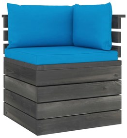 Set mobilier gradina paleti cu perne, 6 piese, lemn masiv pin Albastru deschis, 6