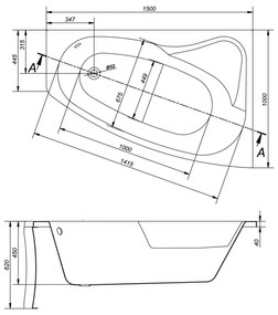 Cada baie pe colt Cersanit Sicilia, 150 x 100 cm, asimetrica, orientare stanga, alba 1500x1000 mm, Stanga