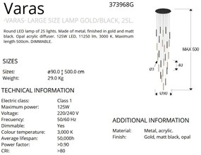 Lustra XXL dimabila cu 25 pendule LED design modern Varas auriu/negru SV-373968G