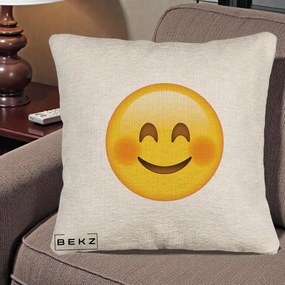 Perna Decorativa Emoji Fericit Roscat, 40x40 cm, Bej Canapea, Husa Detasabila, Perna Inclusa, BEKZ®