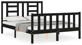 3192855 vidaXL Cadru de pat cu tăblie dublu mic, negru, lemn masiv