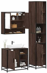 vidaXL Set mobilier de baie, 3 piese, stejar maro, lemn prelucrat