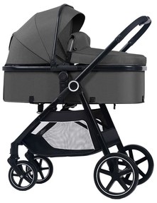 Carucior multifunctional transformabil 2 in 1 Kidizi Moveo gri, include saltea pentru landou si geanta pentru accesorii, cadru negru