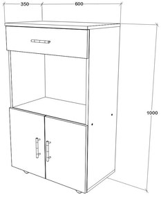 Dulap mobil bucatarie Arno, 1 Sertar, 2 Usi, Alb, 60 x 35 x 100 cm