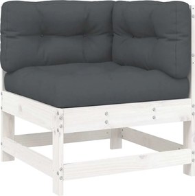 vidaXL Canapea colțar cu perne, alb, lemn masiv de pin