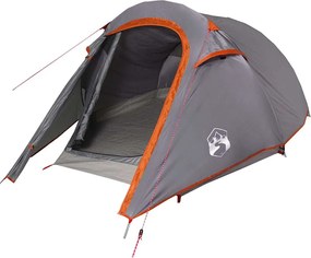 vidaXL Cort de camping tunel 2 persoane, gri/portocaliu, impermeabil