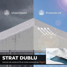 PawHut Țarc Exterior Oțel Galvanizat, Acoperiș Impermeabil Anti-UV, Închidere Dublă, Argintiu. | Aosom Romania