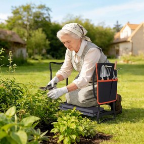 Outsunny Taburet de grădină pliabil cu pernă EVA Scaun de grădină cu geantă pentru unelte la talie Sarcină 150kg | Aosom Romania