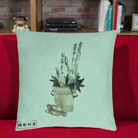 Perna Decorativa Butuci de Mesteacan Watercolor, 40x40 cm, Verde Menta, Husa Detasabila, Perna Inclusa, BEKZ®