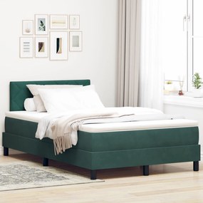 vidaXL Pat box spring cu saltea, verde închis, dublu mic, catifea