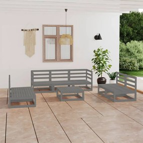 3075426 vidaXL Set mobilier de grădină, 8 piese, gri, lemn masiv de pin